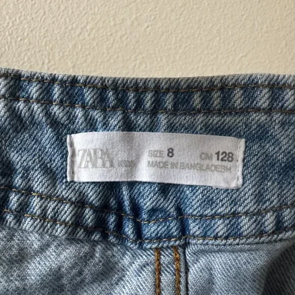 ZARA Girls Denim Overall Dress Light Wash Size 8 Pinafore Jumper Classic Button - Picture 10 of 15